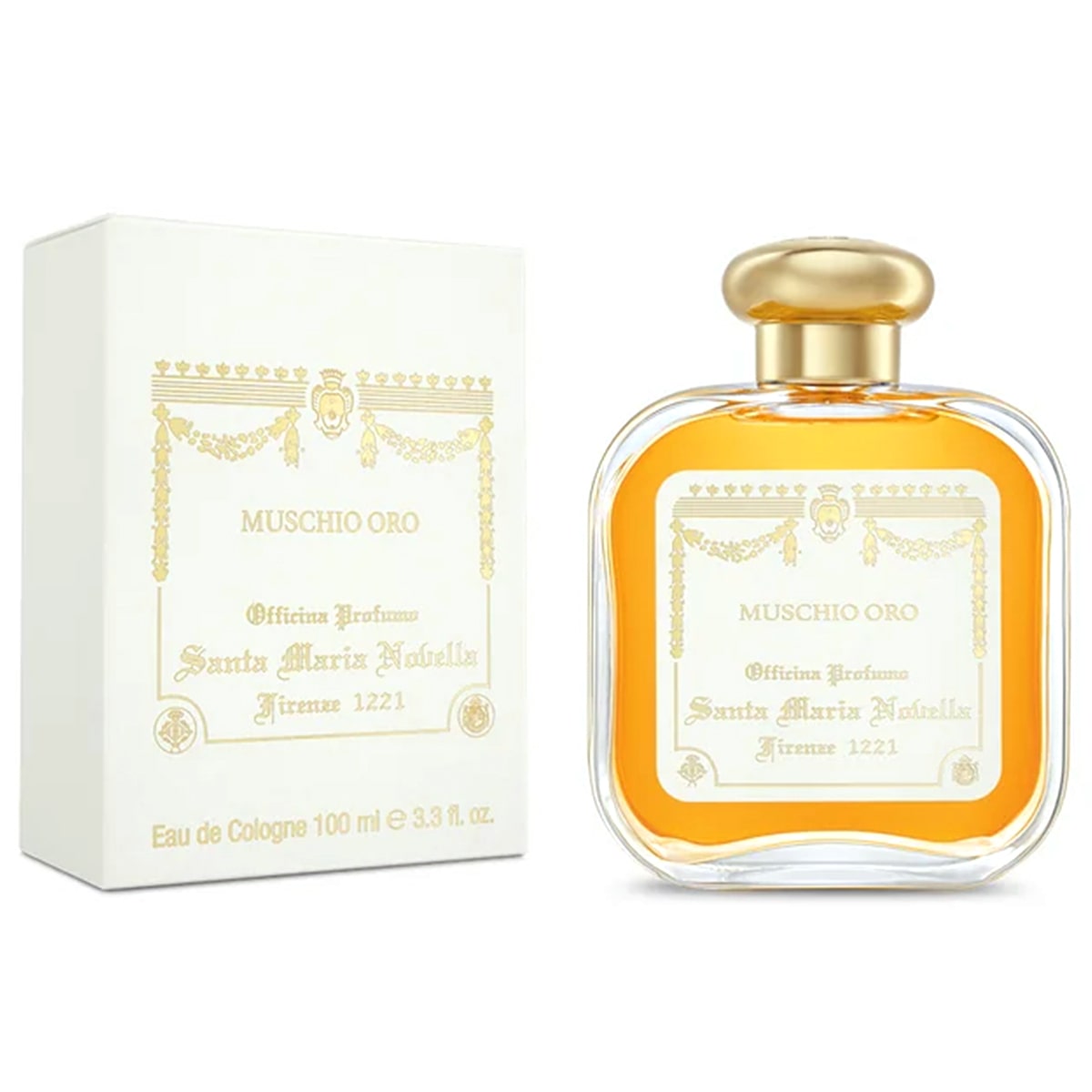 Santa Maria Novella Muschio Oro Eau De Cologne (100 ml) - product shown next to packaging