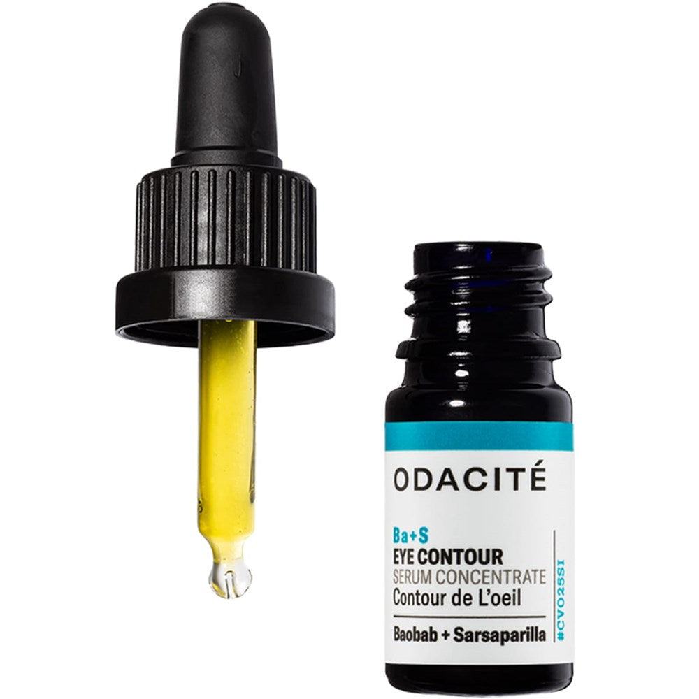 Odacite Ba+S Eye Contour Serum Concentrate (5 ml) with dropper shown next to opened bottle