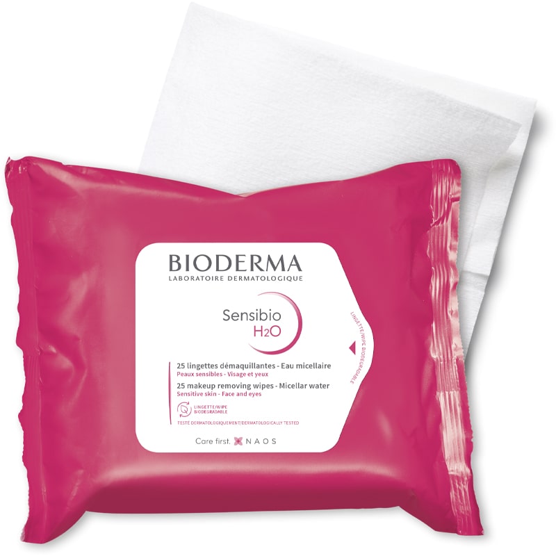 Bioderma Sensibio H2O Wipes - package with one wipe behind 