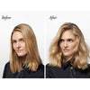 Model with mid-length blond hair shown before and after use of Oribe Dry Texturizing Spray 