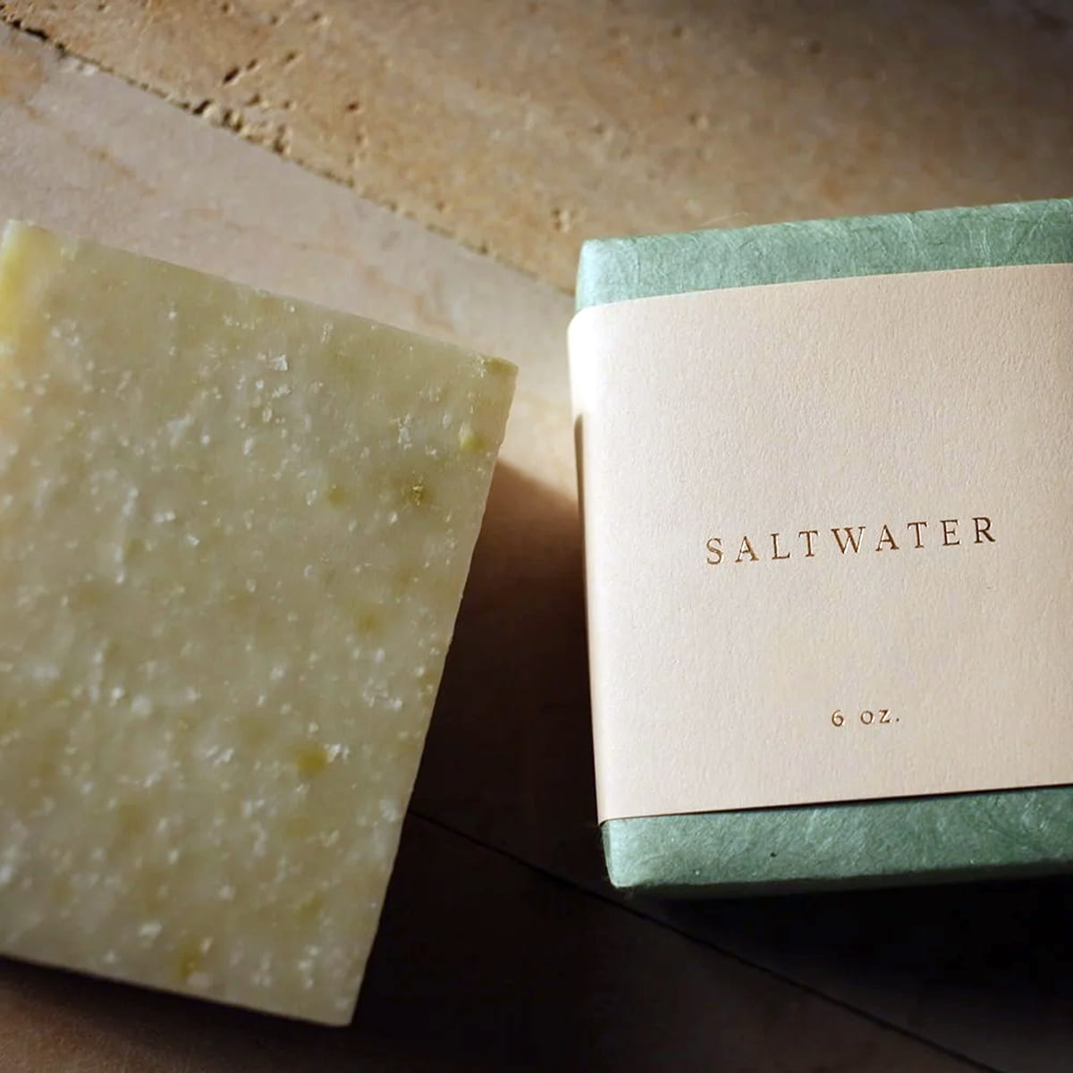 Saipua Soaps Saltwater Soap (6 oz) shown wrapped and unwrapped
