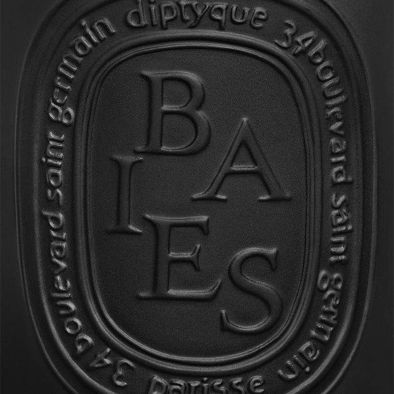Diptyque Baies 3 Wick Candle - detailed shot of  embossed logo