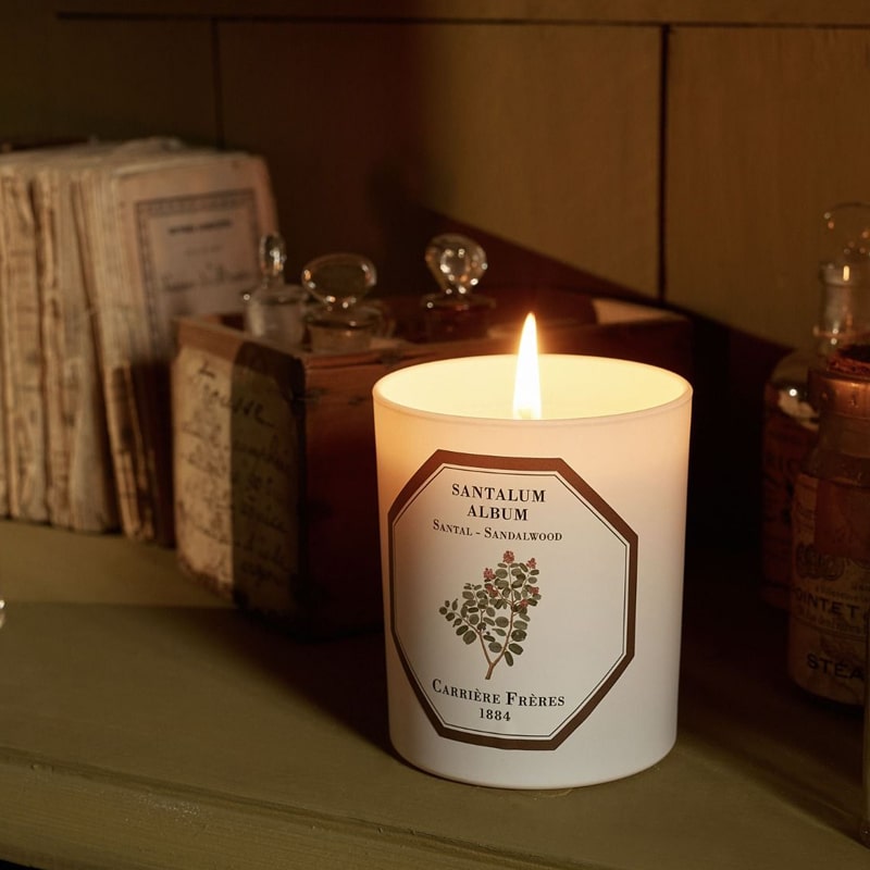 Lifestyle shot of Carriere Freres Sandalwood Candle (185 g) shown lit