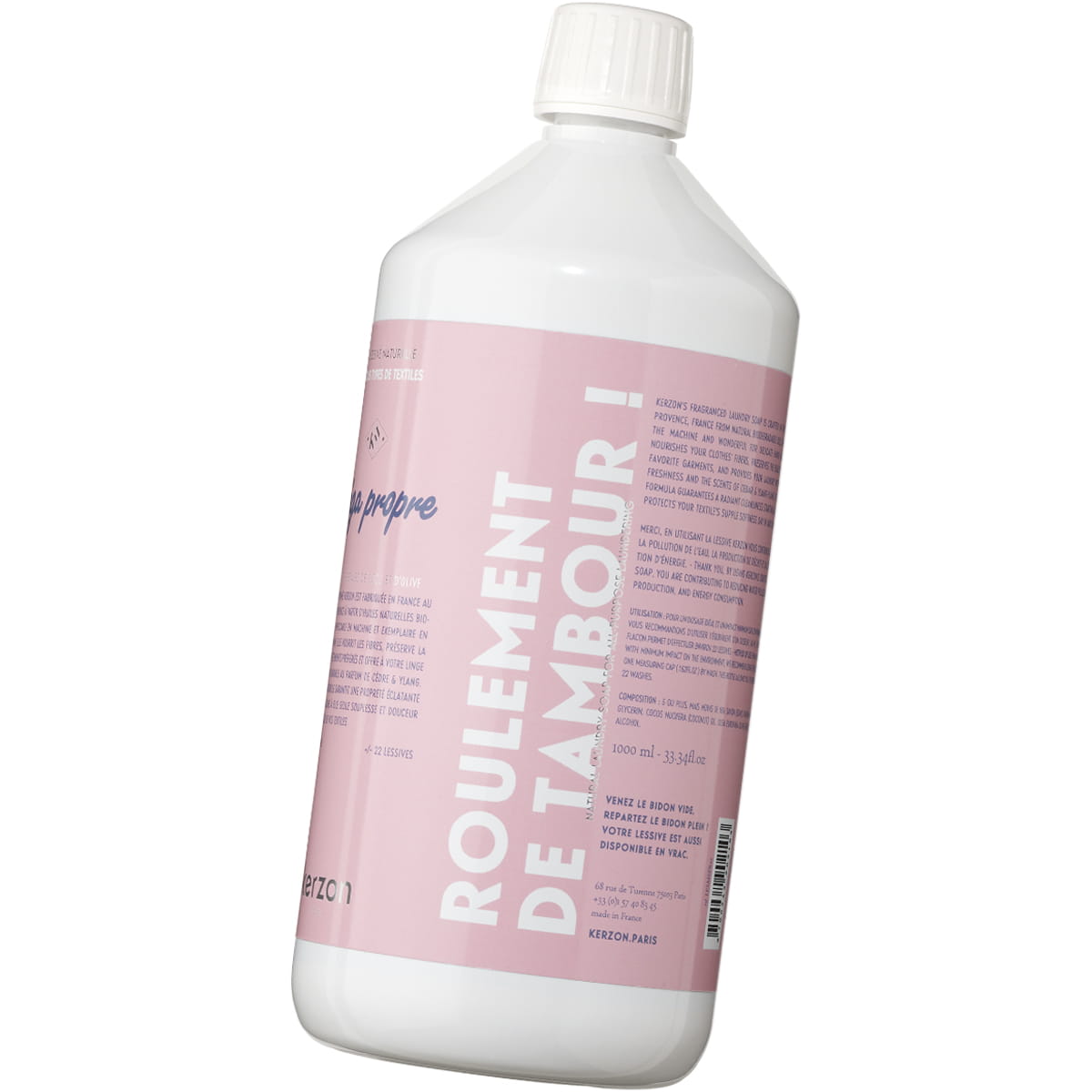 Kerzon Fragranced Laundry Soap - Mega Propre (1 L) - product shown from back. 