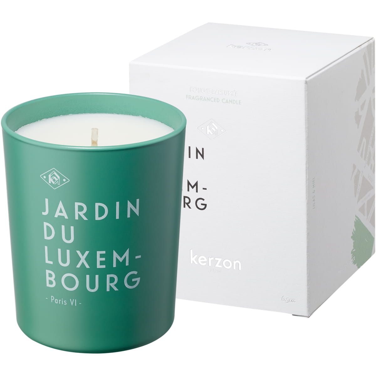 Kerzon Fragranced Candle - Jardin du Luxembourg (190 g) - product shown next to packaging. 