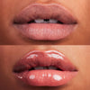 Kosas Cosmetics Wet Lip Oil Gloss - Dip shown on model with medium skin tone with and without the gloss