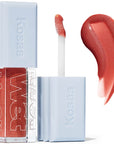 Kosas Cosmetics Wet Lip Oil Gloss - Dip (4.6 ml) showing spreading wand and product swatch