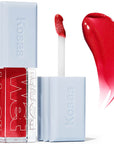 Kosas Cosmetics Wet Lip Oil Gloss - Jaws (4.6 ml) showing spreading wand and product swatch