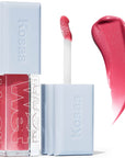 Kosas Cosmetics Wet Lip Oil Gloss - Malibu (4.6 ml) showing spreading wand and product swatch