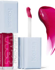 Kosas Cosmetics Wet Lip Oil Gloss - Fruitjuice (4.6 ml) showing spreading wand and product swatch