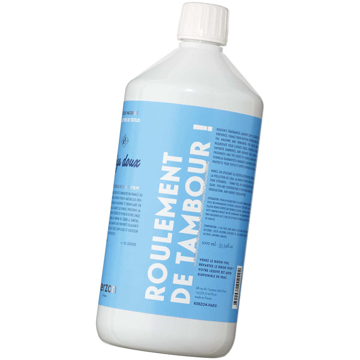 Kerzon Laundry Soap - Giga Doux (1 L) - product shown from back. 