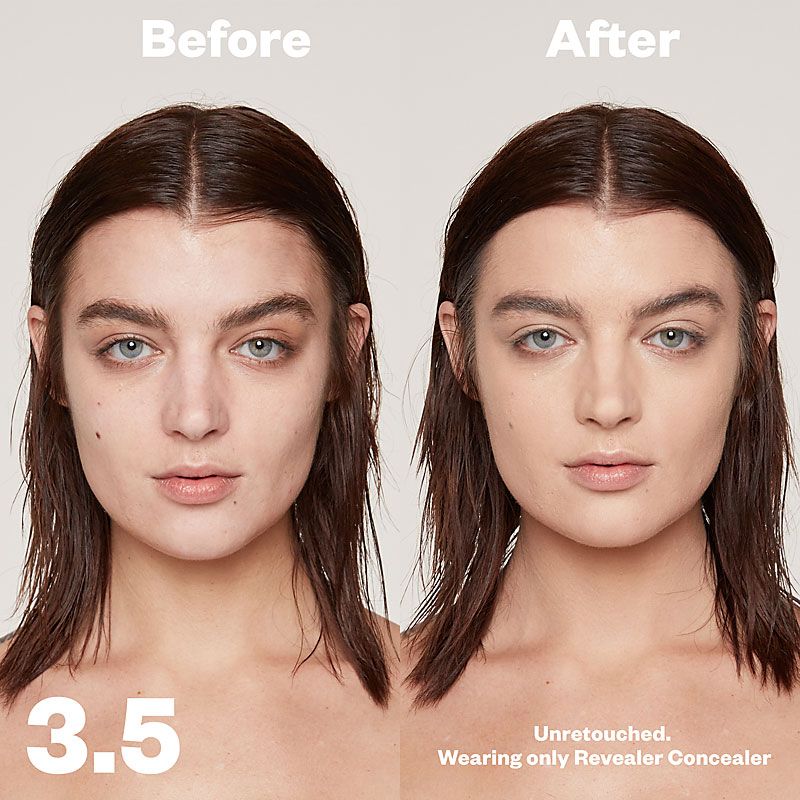 Kosas Cosmetics Revealer Concealer Super Creamy + Brightening (Tone 3.5) before/after on face