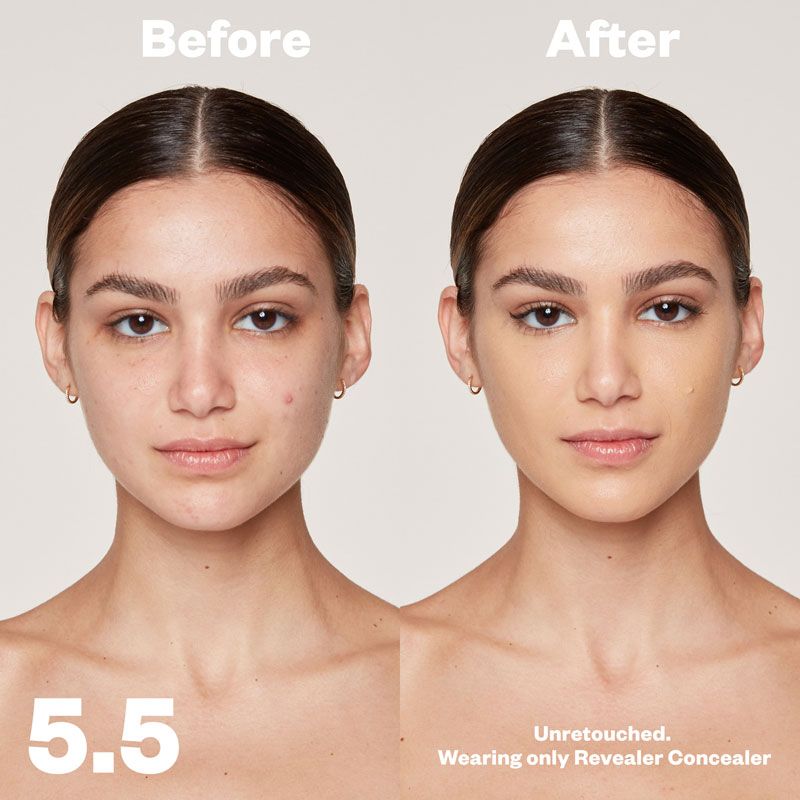 Kosas Cosmetics Revealer Concealer Super Creamy + Brightening (Tone 5.5) before/after on face