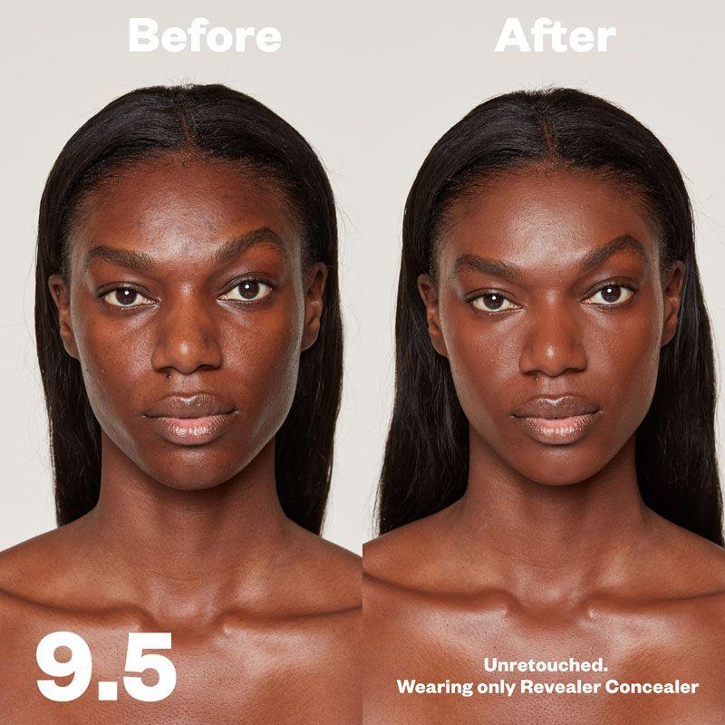 Kosas Cosmetics Revealer Concealer Super Creamy + Brightening (Tone 9.5) before/after on face 