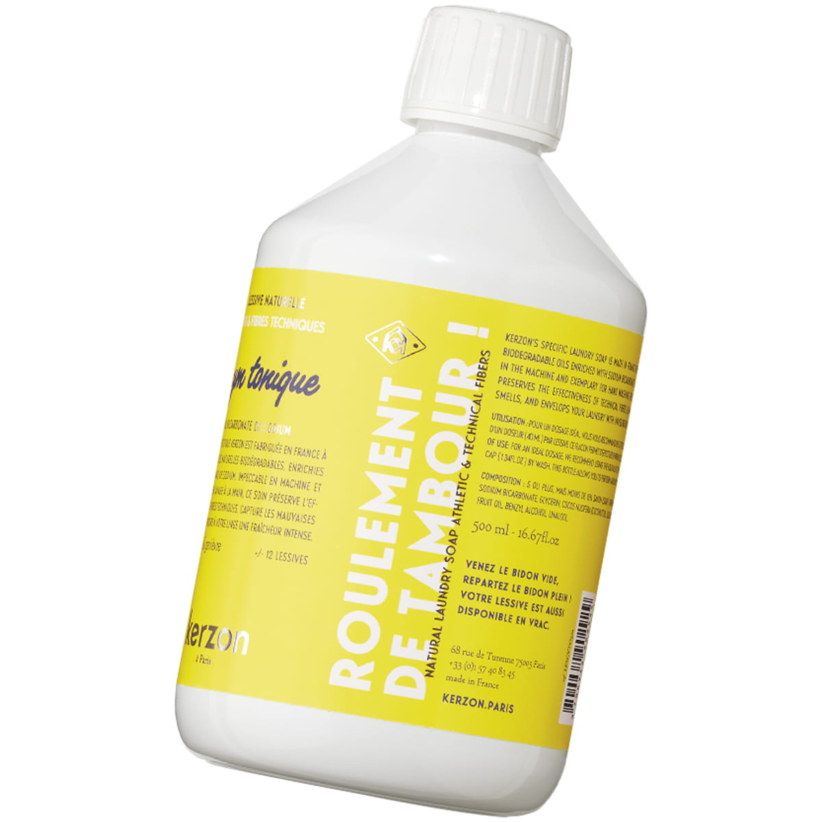 Kerzon Laundry Soap - Gym Tonique (500 ml) - product shown from the back. 
