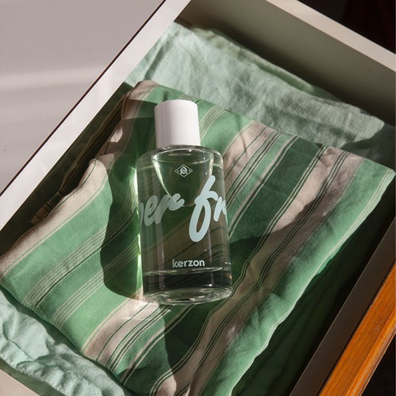Kerzon Fragranced Mist - Super Frais in open drawer with fabric