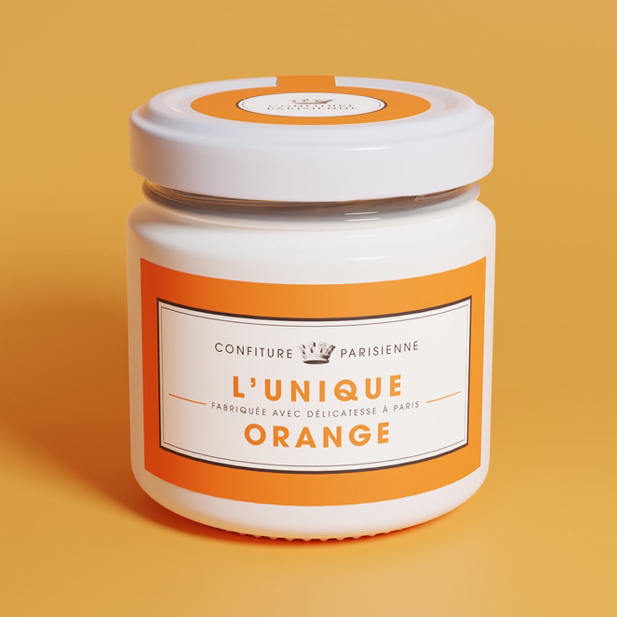 Confiture Parisienne Unique Orange (3.5 oz) against an orange background