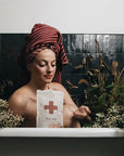 Pursoma Hot Tub - Model shown holding product in bath tub with flowers