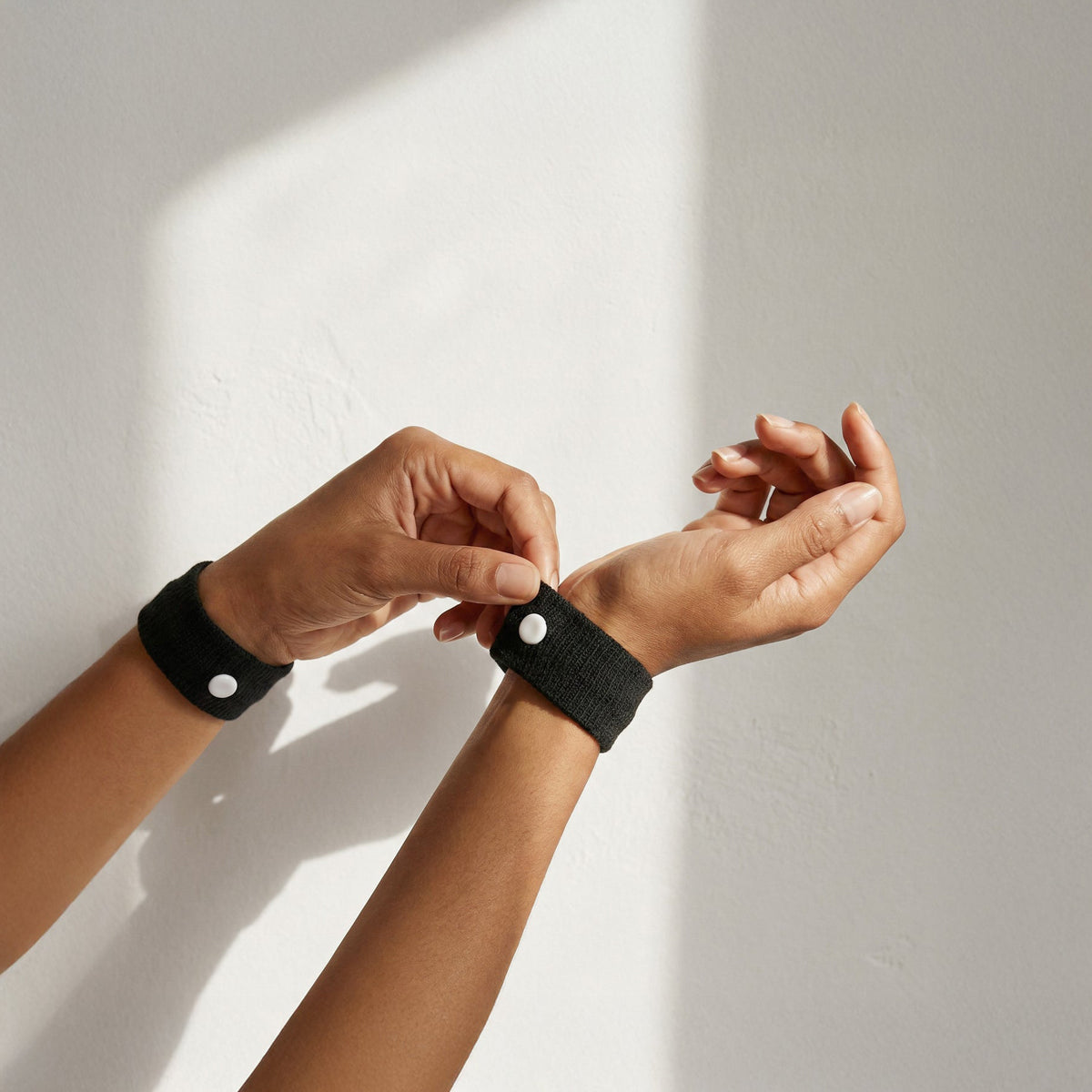 Mother Mother Morning Sickness Relief Bands (1 pr) - product shown being modeled on wrist. 