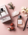 Essential Parfums Rose Magnetic Perfume by Sophie Labbe beauty shot with primary ingredients
