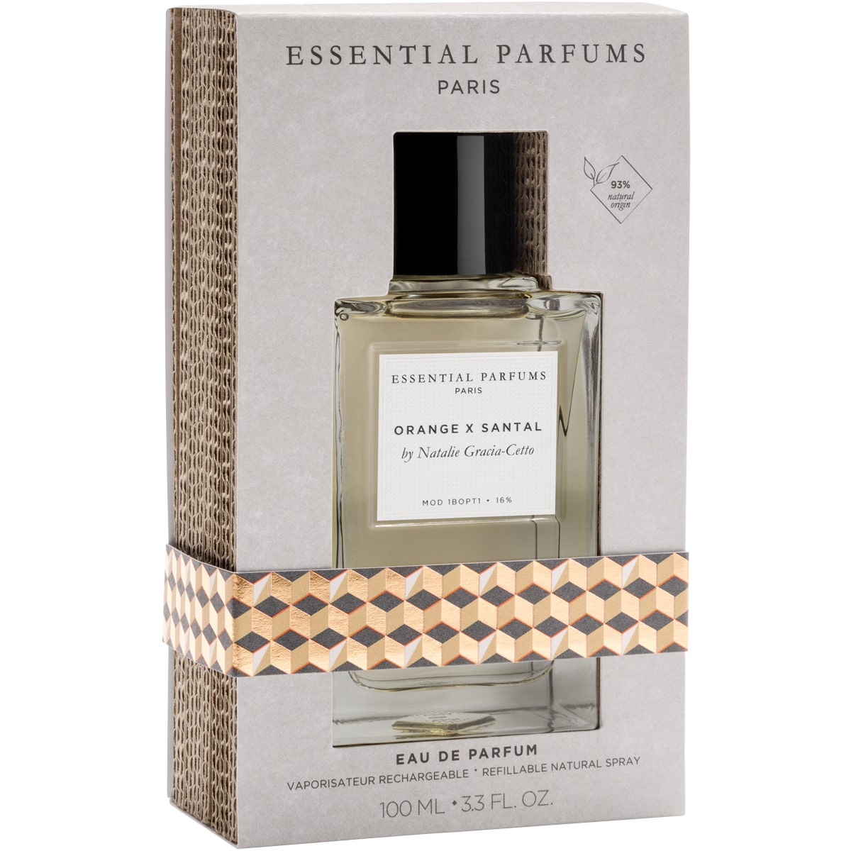 Essential Parfums Orange X Santal Perfume by Natalie Gracia Cetto - Refillable - product shown in packaging.