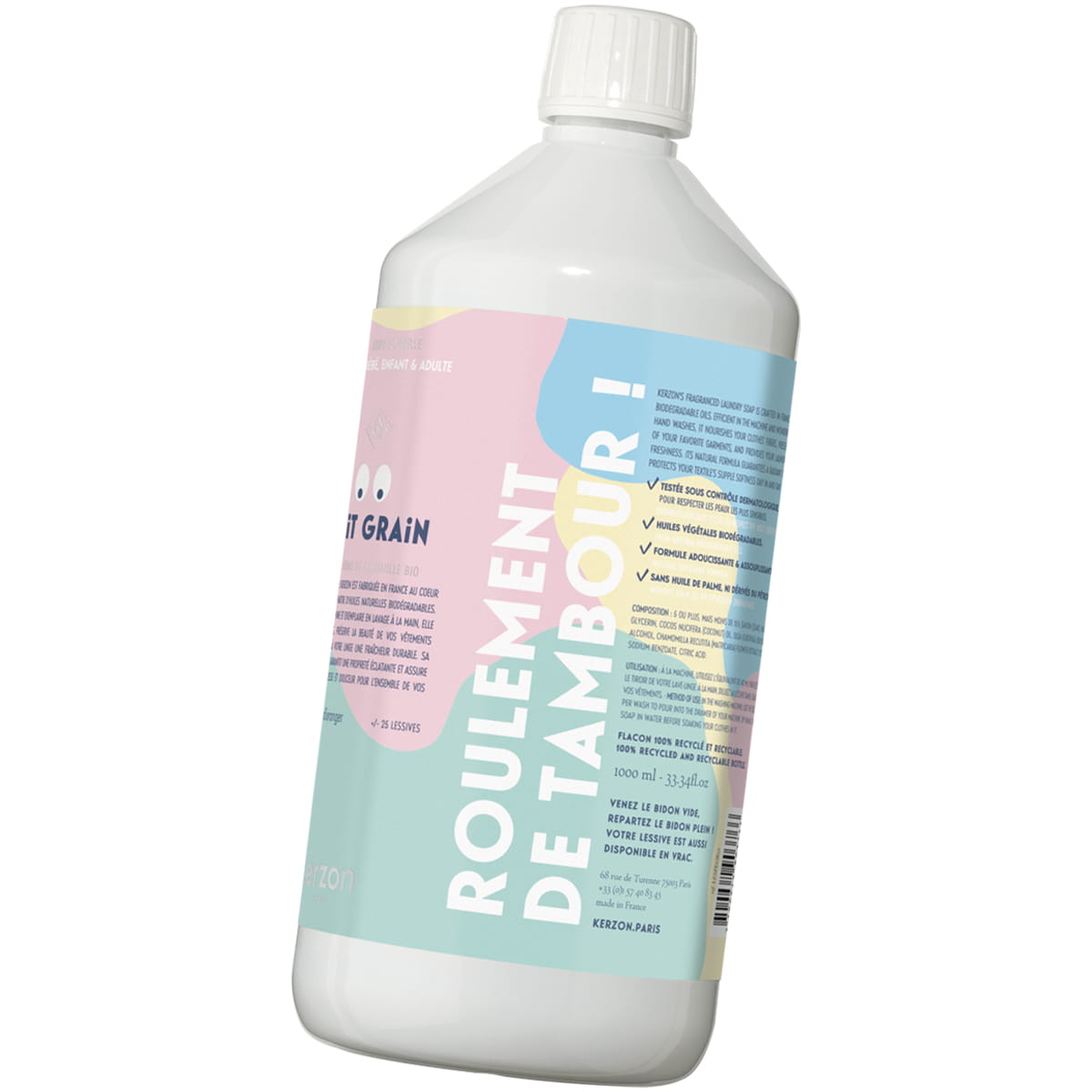 Kerzon Laundry Soap - Petit Grain (1 L) - product shown from back 