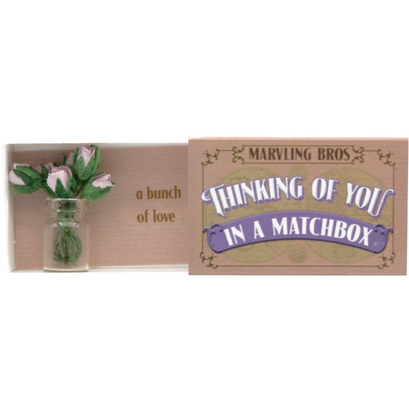 Marvling Bros Ltd Thinking Of You Bunch Of Roses In A Vase In A Matchbox showing cover slid to the side to reveal contents