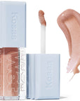 Kosas Cosmetics Wet Lip Oil Gloss - Unzipped (4.6 ml) showing spreading wand and product swatch