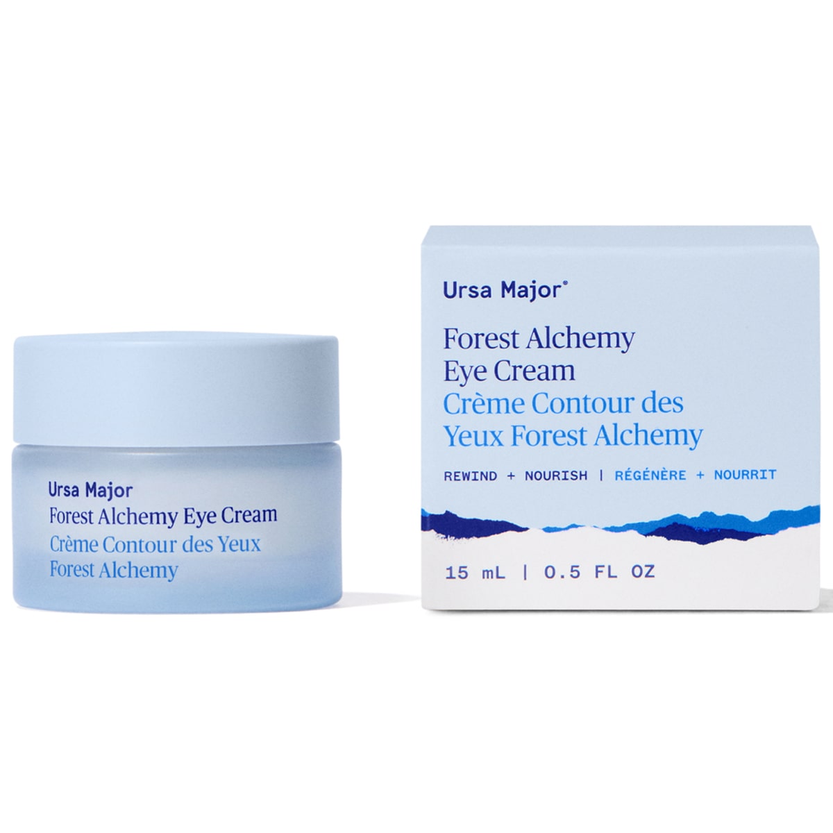 Ursa Major Forest Alchemy Eye Cream (0.5 oz) - next to packaging.