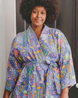 Printfresh Oceania Robe - Lavender - Model shown wearing robe
