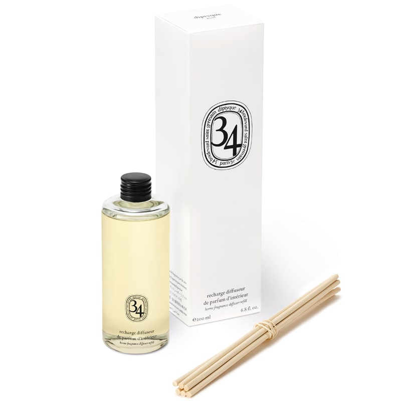 Diptyque 34 Boulevard Saint Germain Reed Diffuser Refill (200 ml) showing box and diffuser reeds