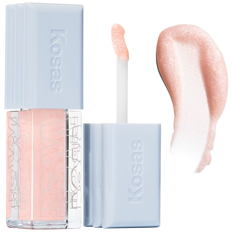 Kosas Cosmetics Wet Lip Oil Gloss - Exposed (4.6 ml) showing spreading wand and product swatch