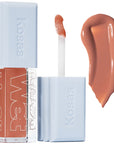 Kosas Cosmetics Wet Lip Oil Gloss - Bare (4.6 ml) showing spreading wand and product swatch