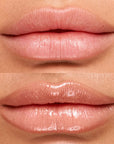 Kosas Cosmetics Wet Lip Oil Gloss - Revealed shown on model with medium skin tone with and without the gloss