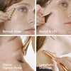 Odacite Cryo-Tech Facial Tool Usage (Gua Sha end) - showing areas of usage to refresh glow, sculpt & lift, visibly tighten pores and lymphatic drainage