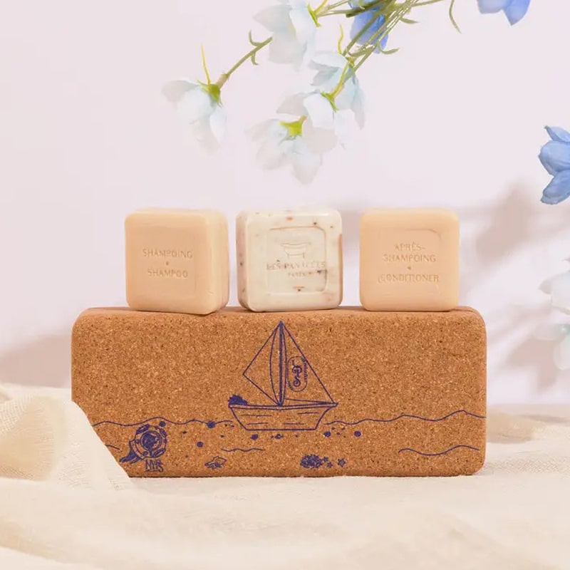 LES PANACEES Cork Travel Box for 3 Solid Bath Products - Sailboat  - Product displayed on top of box