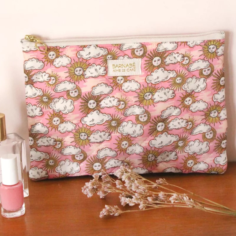 Barnabe Aime Le Cafe Liberty Quilted Beauty Case – Pink Sun - Product displayed on table