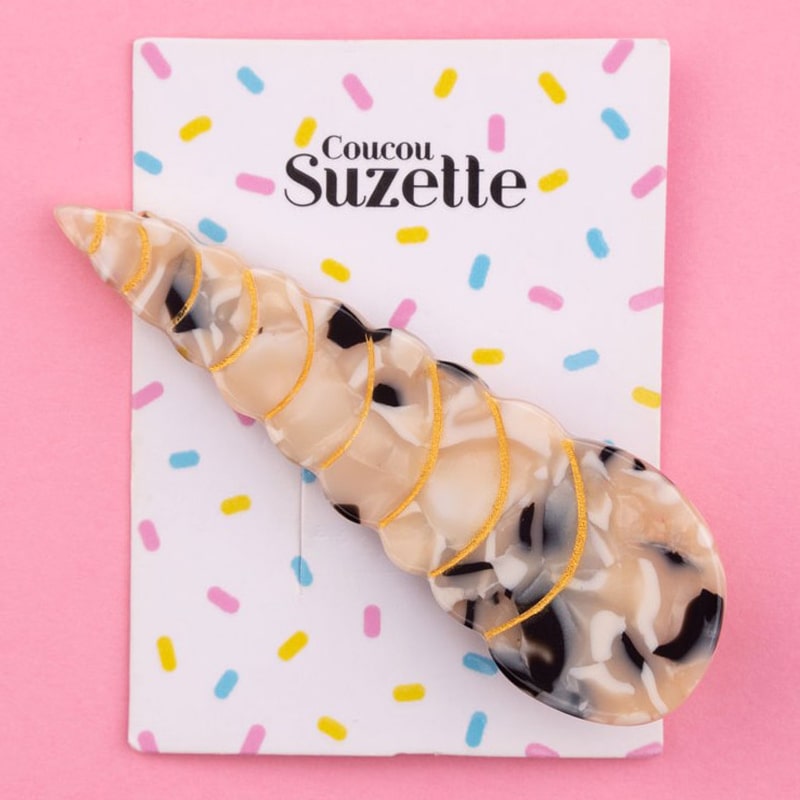 Coucou Suzette Seashell Hair Clip - Product displayed on pink background