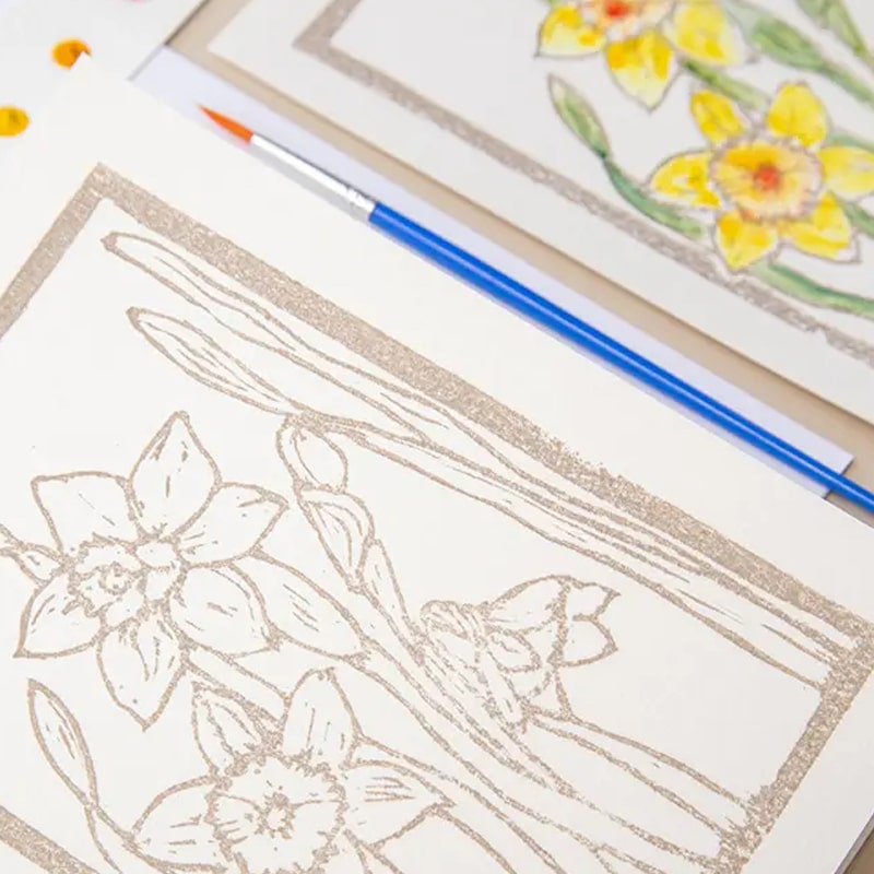 Ashes &amp; Arbor Daffodil Watercolor Art Card Kit - Product shown with paint brush