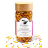 Vanissa “Dusk” Edible Flower Petals: Calendula - Porduct shown with product sprinkled around bottle