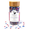 Vanissa “Starry Night” Edible Flower Petals: Cornflower - Product shown sprinkled around bottle.