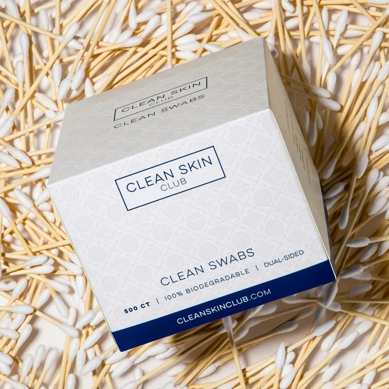 Clean Skin Club Clean Swabs beauty shot with swabs out of the box