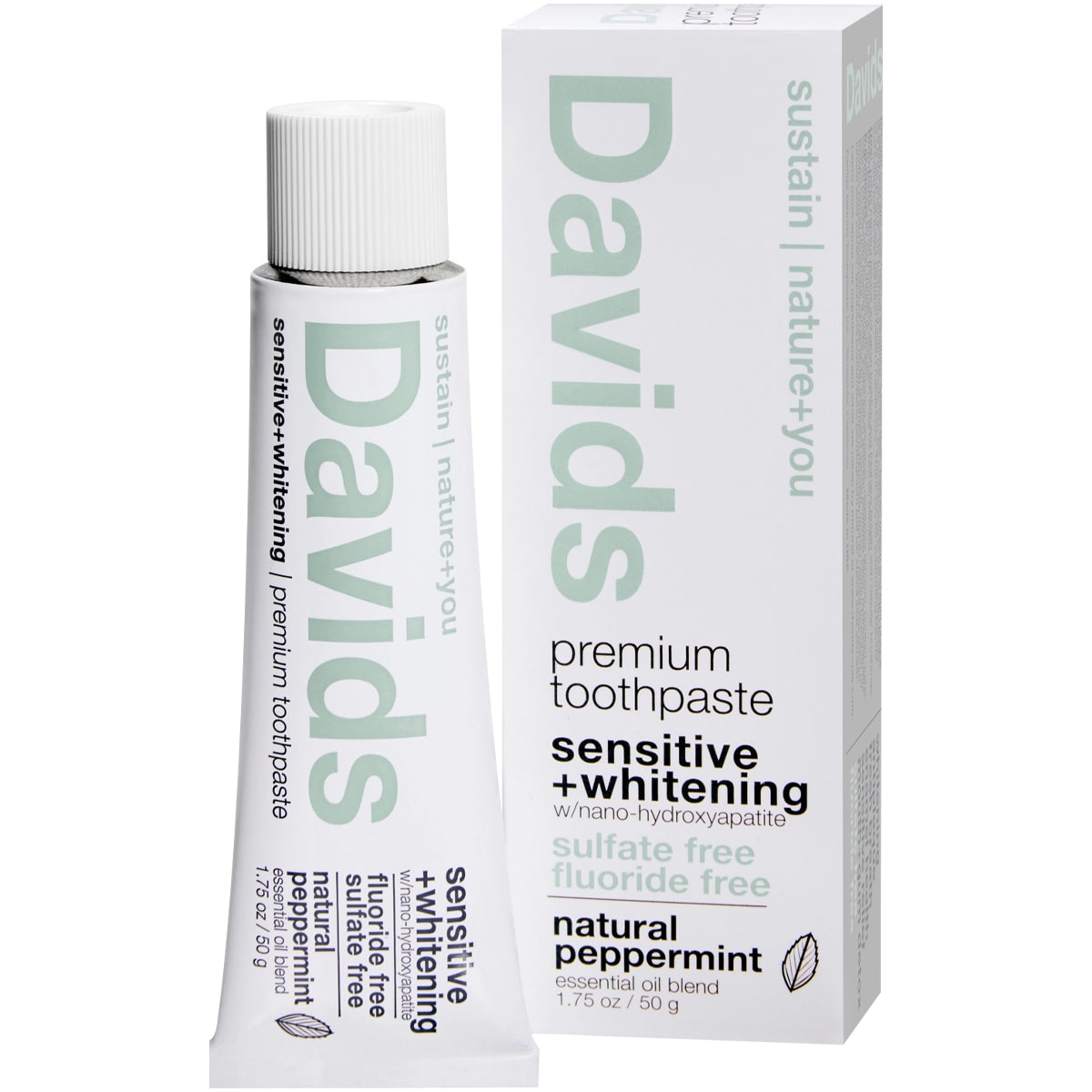 Davids Premium Toothpaste - Sensitive + Whitening Nano-Hydroxyapatite (1.75 oz) with box 