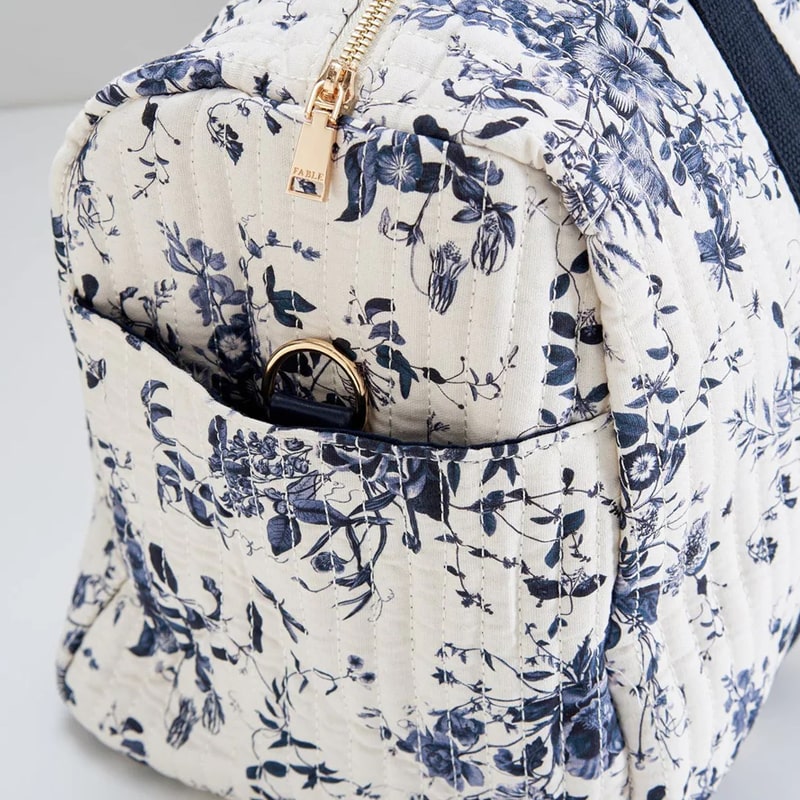 Fable England Zoey Weekend Bag – Blooming Blue - Closeup of side of product