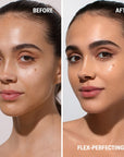 Before and after image of model with and without Odacite SPF 50 Flex-Perfecting™ Mineral Drops Tinted Sunscreen (30 ml) - TWO