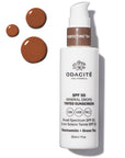Odacite SPF 50 Flex-Perfecting™ Mineral Drops Tinted Sunscreen - FOUR - Product shown next to droplets showing color and texture