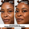 Before and after image of model with and without Odacite SPF 50 Flex-Perfecting™ Mineral Drops Tinted Sunscreen 04