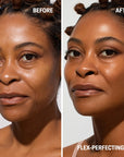 Before and after image of model with and without Odacite SPF 50 Flex-Perfecting™ Mineral Drops Tinted Sunscreen - 30 ml - FOUR 