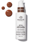 Odacite SPF 50 Flex-Perfecting™ Mineral Drops Tinted Sunscreen - FIVE - Product shown next to droplets showing color and texture