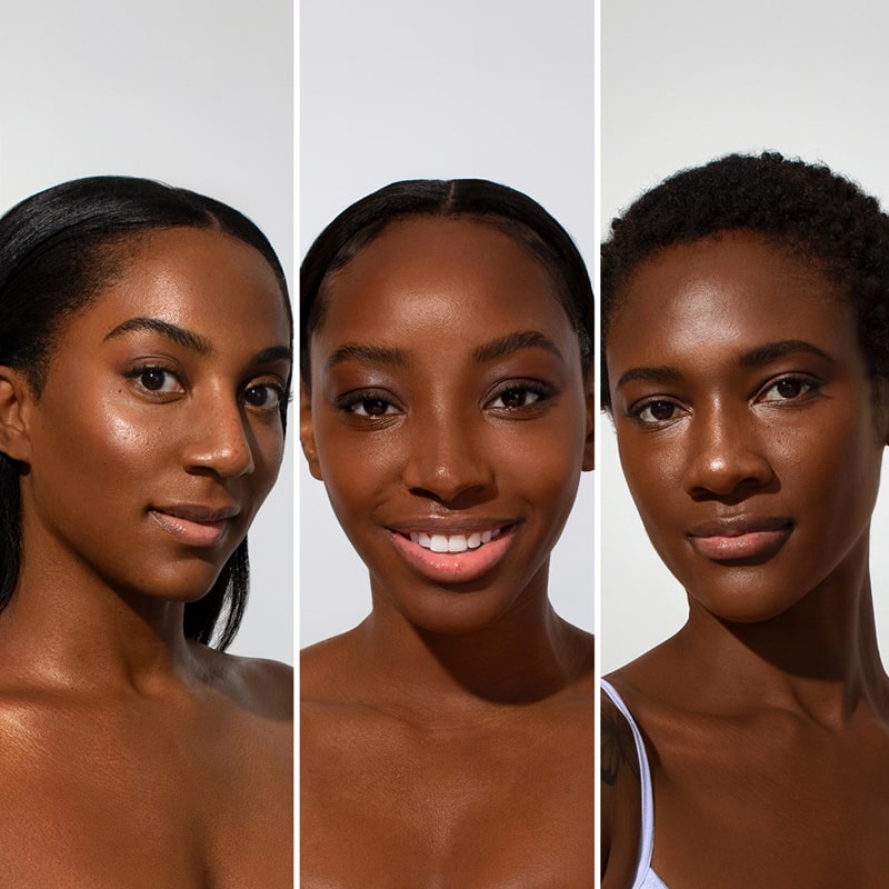 3 models wearing Odacite SPF 50 Flex-Perfecting™ Mineral Drops Tinted Sunscreen (30 ml) - FIVE